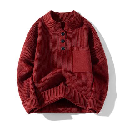 Neuer Herbst- und Winterpullover Halspullover mit Knöpfen Strickpullover Herren Vielseitige Pulloverjacke