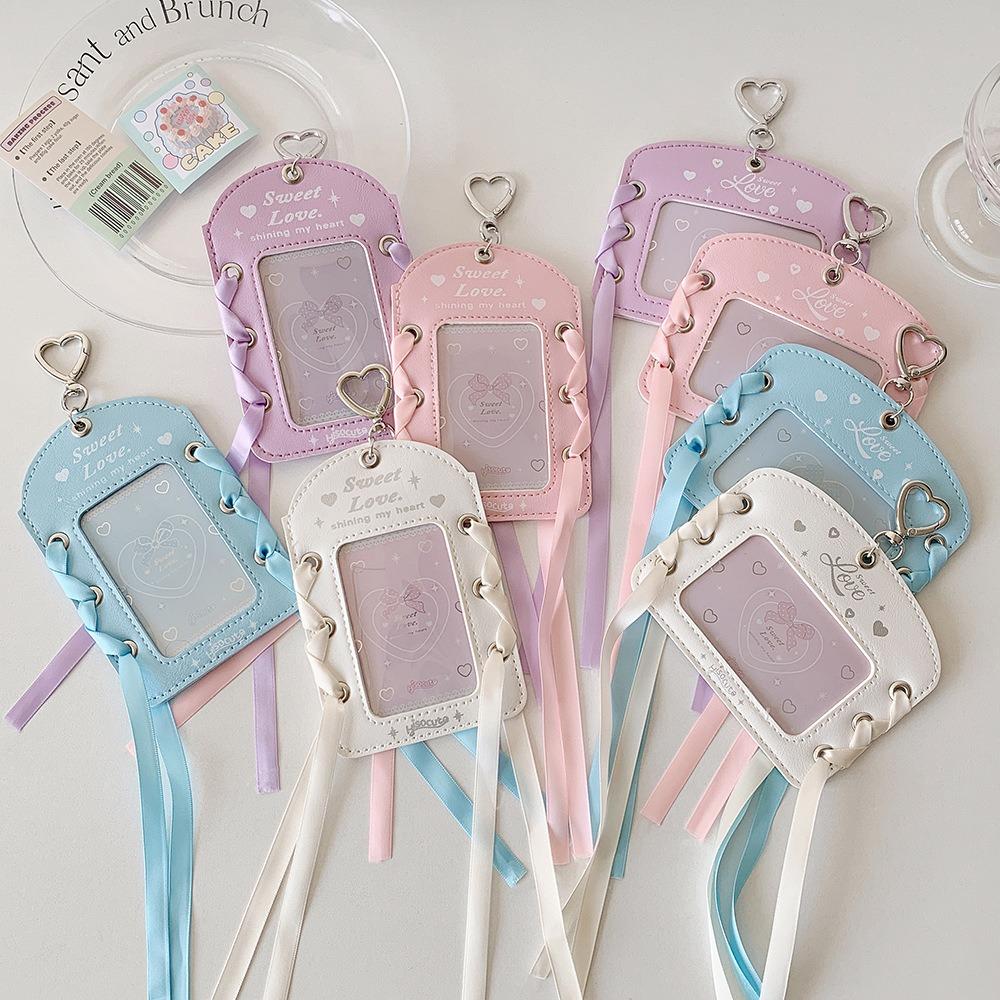 DIY Ballet Ribbon Korean Photocard Holder PU Card Cover Idol Card Display Protector  Girls Gift