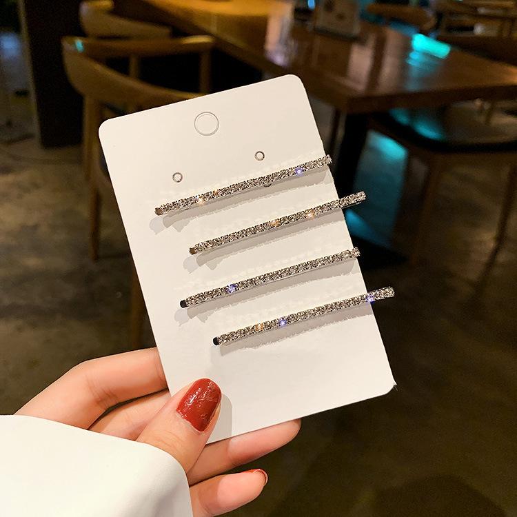 European Diamond Bangs Clip Set: Sparkling Hair Accessories, 4-Piece Headdress Set