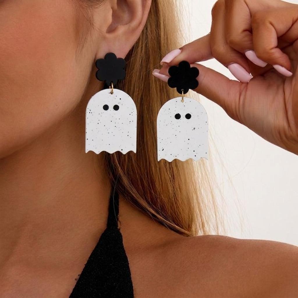Creative Halloween Ghost Pumpkin Dangle Earrings for Women Lightweight Cartoon Bat Cat Flower Earrings Festival Jewelry Gifts