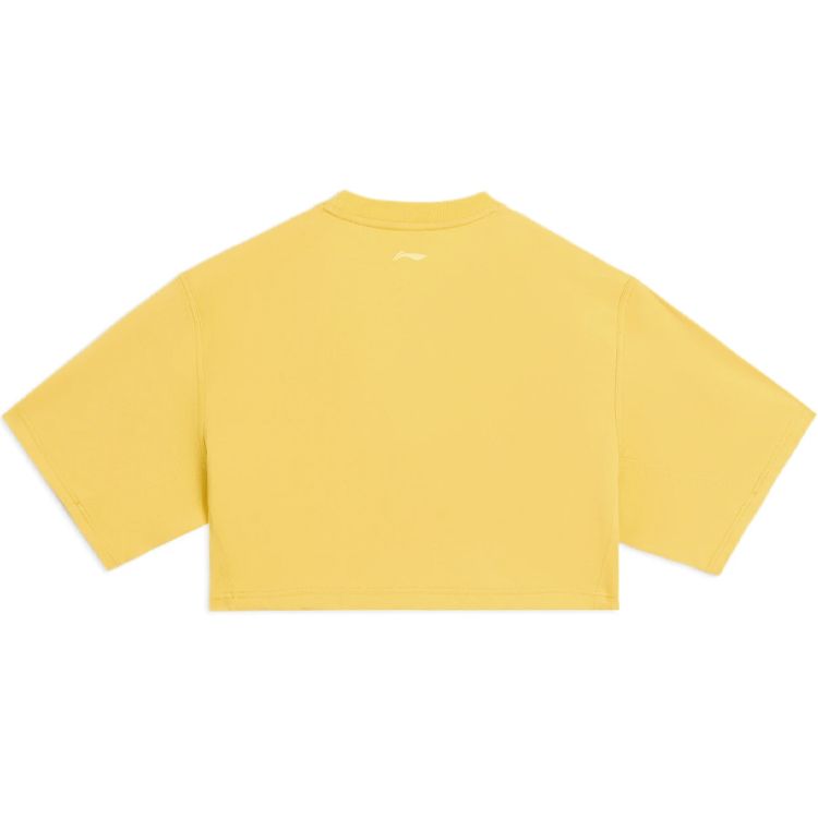 Li Ning CF X Haizhenwang Designer Collaboration Training Series Solid Color Reflective Logo Loose Short T-Shirt Women Tops Yellow ATSSB52-3