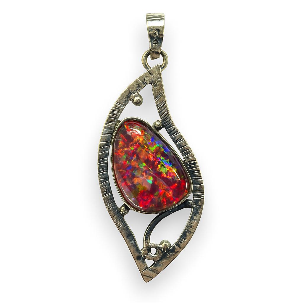 Natural Opal Pendant 28 ct Australian 925 Sterling Silver Oval Cut October Birthday Birthstone