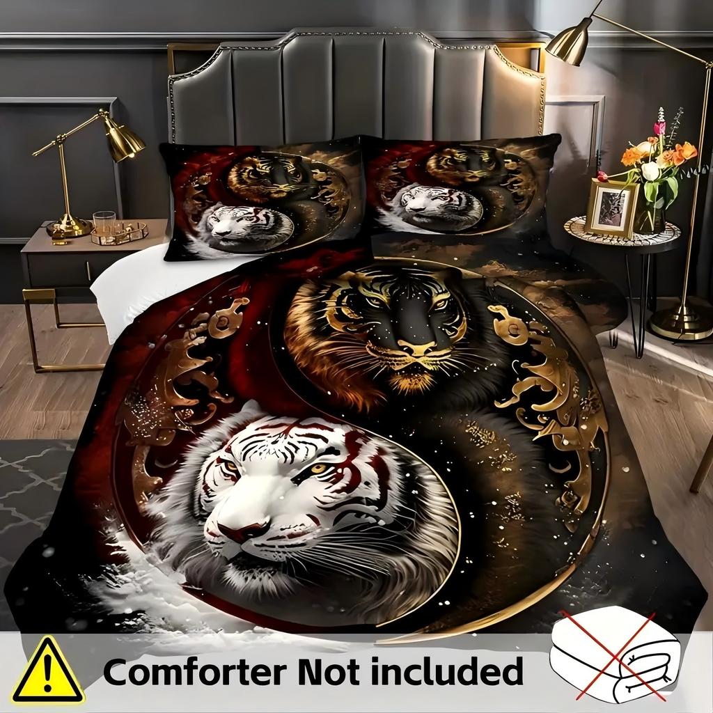 Black white tigers Pattern 3D Printed Duvet Cover Soft Comfortable Art Style Bedding Set Wildlife Style Quilt Cover Pillowcase