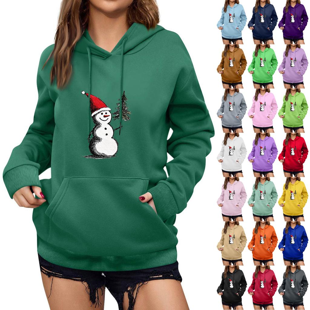 Women's Winter Christmas Printed Pullover Hooded Sweatshirt Fleece Long Sleeve Sweatshirt