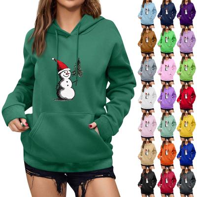 Damen Winter Weihnachten Bedruckter Pullover Kapuzenpullover Fleece Langarm Sweatshirt