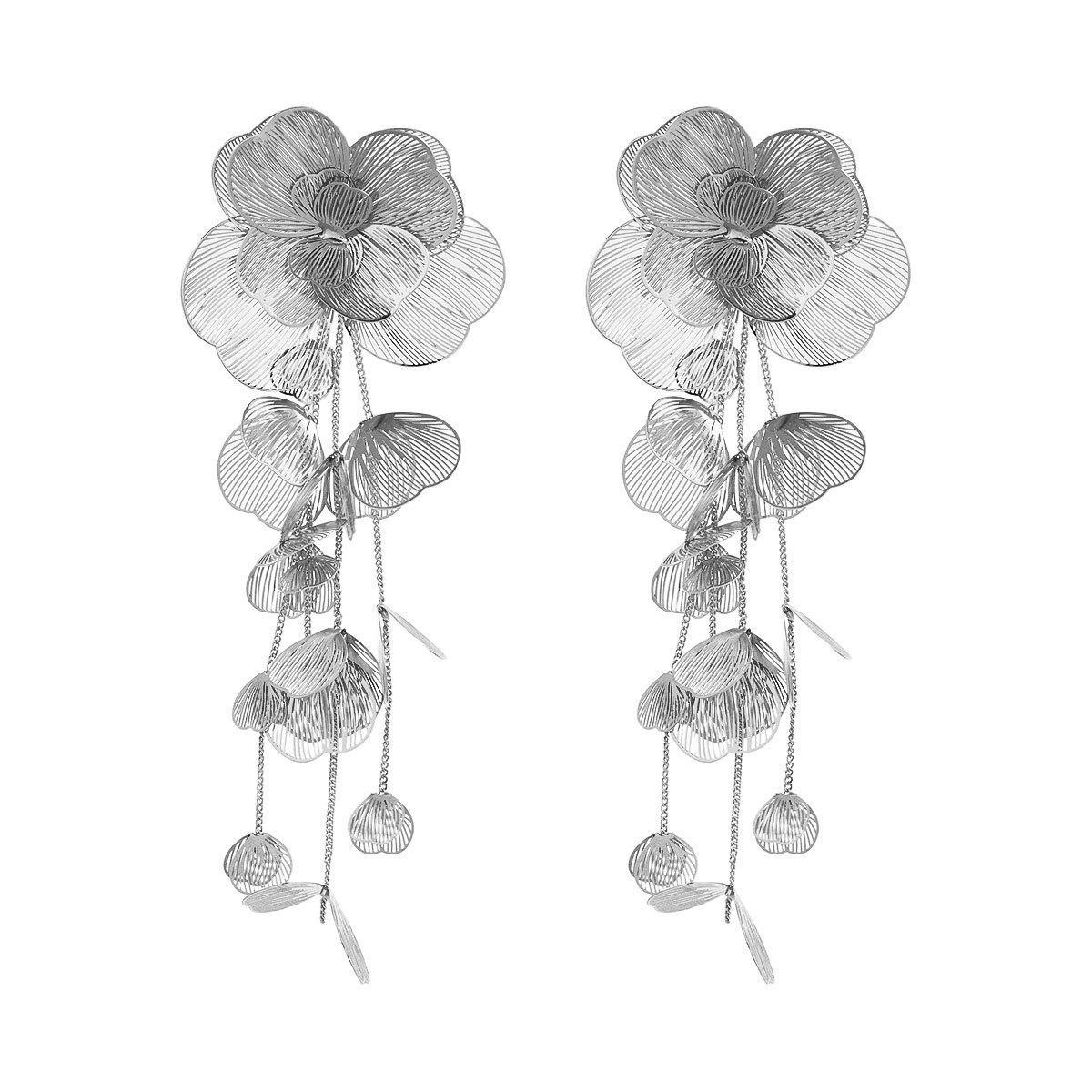 

Преувеличенные европейские и американские легкие роскошные многослойные серьги из сплава с цветком серебряный