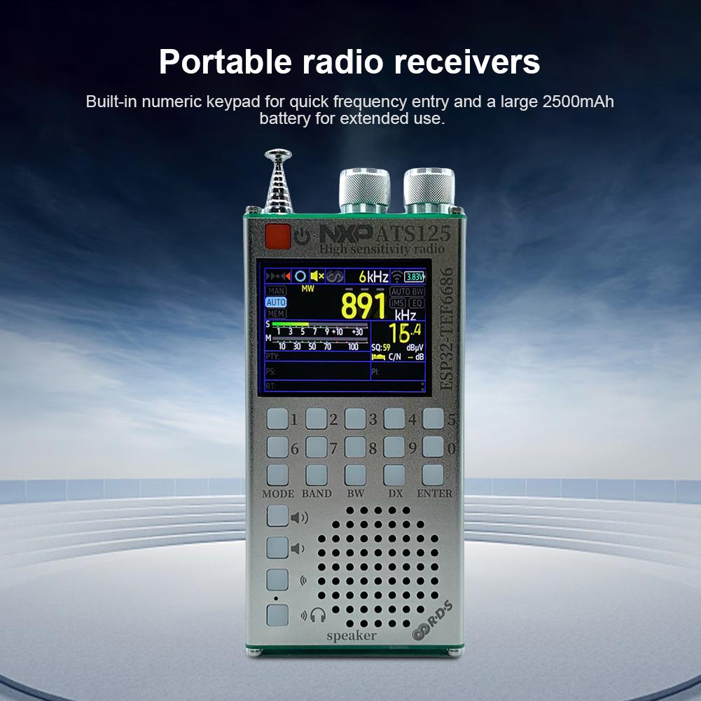 ATS125 High Sensitivity Radio LCD Color Screen RDS Data Display Radio Hand-Held Radio Receiver for Bluetooth-Compatible Speakers
