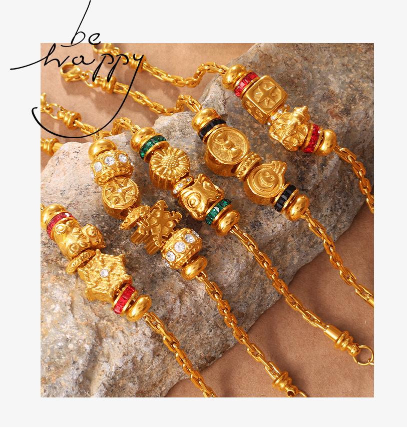 Retro Carved DIY Beaded Bracelet with Geometric Bow Knot Charm