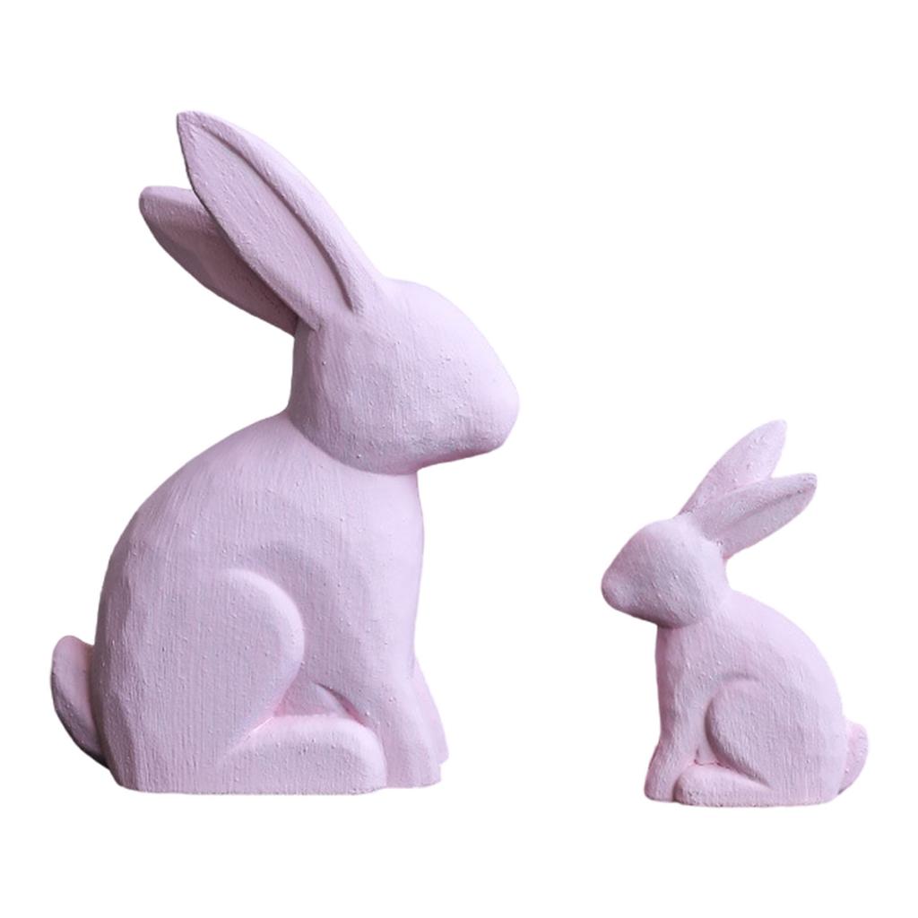 Easters Rabbit Statue Set of 2 Cute Wooden Bunnies Figurines Decors for Living Room or Bedroom Desktop Display Ornaments