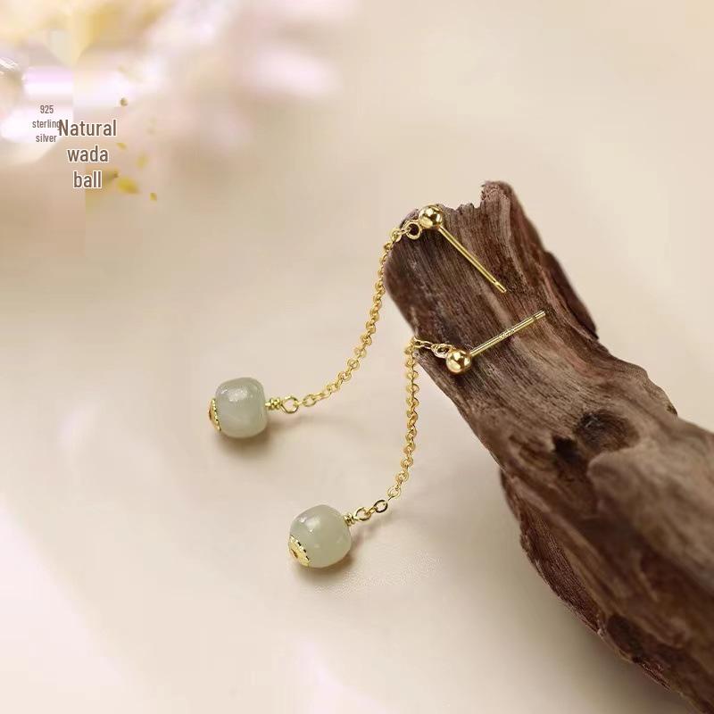 2023 High-End 925 Silver Long Tassel Earrings with Hetian Jade - Summer Drop Earring Accessories for Women