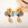 Autumn and Winter New Retro Personality Exaggerated Versatile Resin Flower Water Drop Long Earrings Heavy Industry Temperament