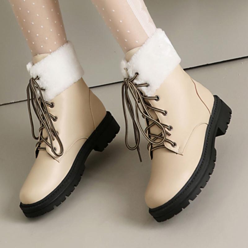 Ankle Snow Boots for Women Winter Shoes 2024 Black White Motorcycle Boot Low Heels Footwear Shoes Ladies Waterproof Large Size