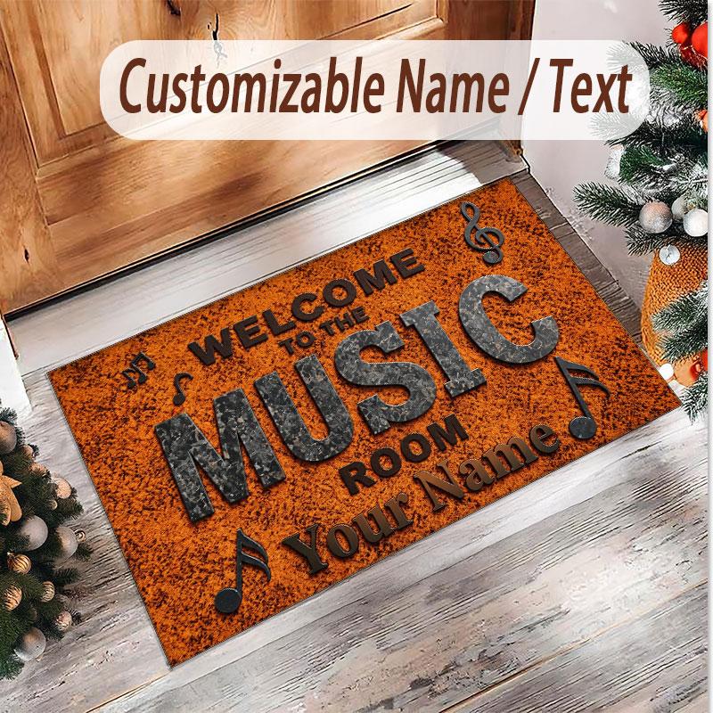 Music General Theme Soft Crystal Velvet Rug Custom Name & Text Print Non Slip Floor Rug for Bedroom Living Room