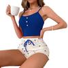 Women's Cami Pajama Set Summer Sleeveless Crop Top And Heart Print Shorts Sleepewear 2 Piece Ribbed Knit Pjs Lounge Set
