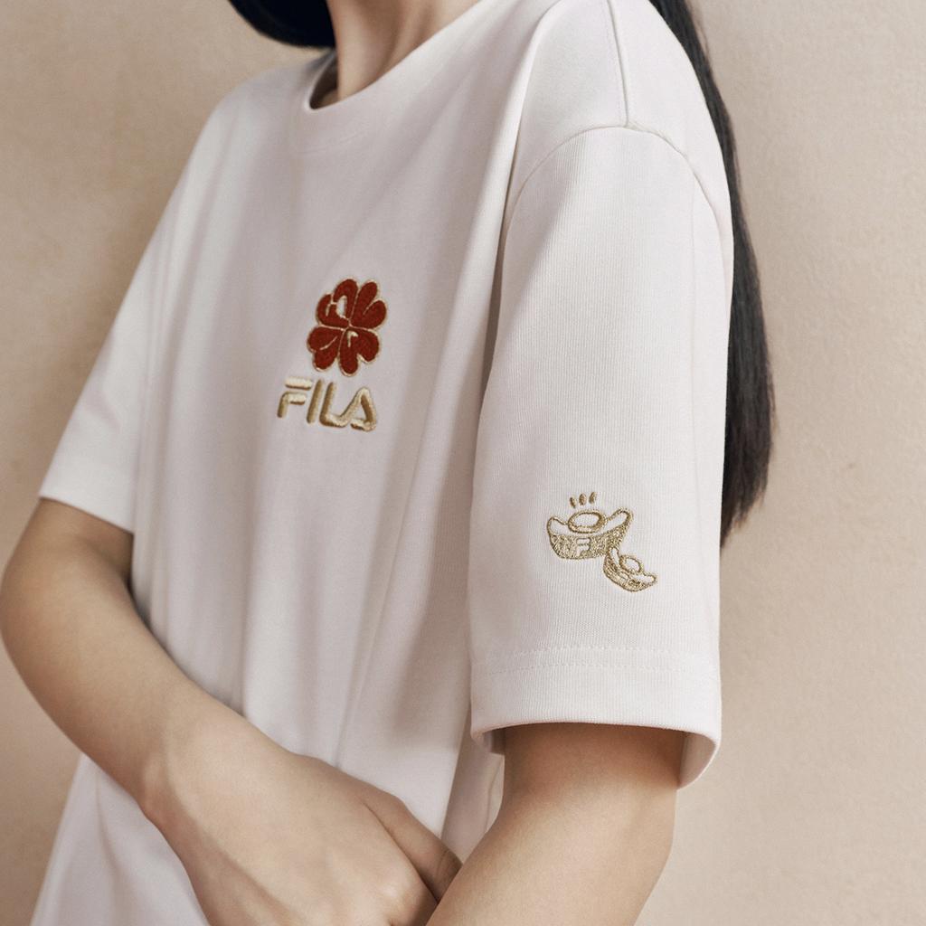 Fila Original Peony Flower T Fashion Simple Classic Retro Casual Sports Comfortable Knitted Loose Short Sleeve T-Shirt Unisex Tops F51U619101FWT