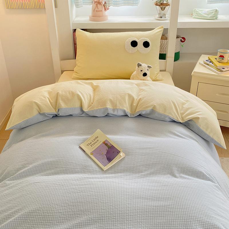 Sleep Grid (Student Season) A-class Ins Yarn Dyed Washed Cotton Pure Cotton Student Bed Three Piece Set
