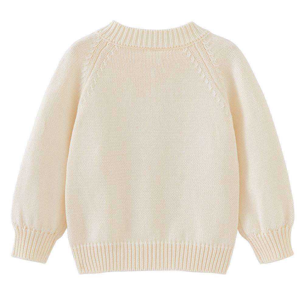 Spring and Autumn Round Neck Handmade Flower Children's Knitted Cardigan Long Sleeve Jacket Girls Baby Sweater