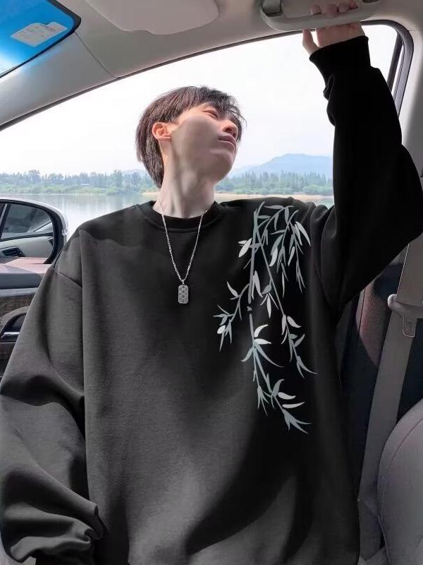 Men's Chinese Style Round Neck Hoodie - High-End, Loose Fit Casual Top