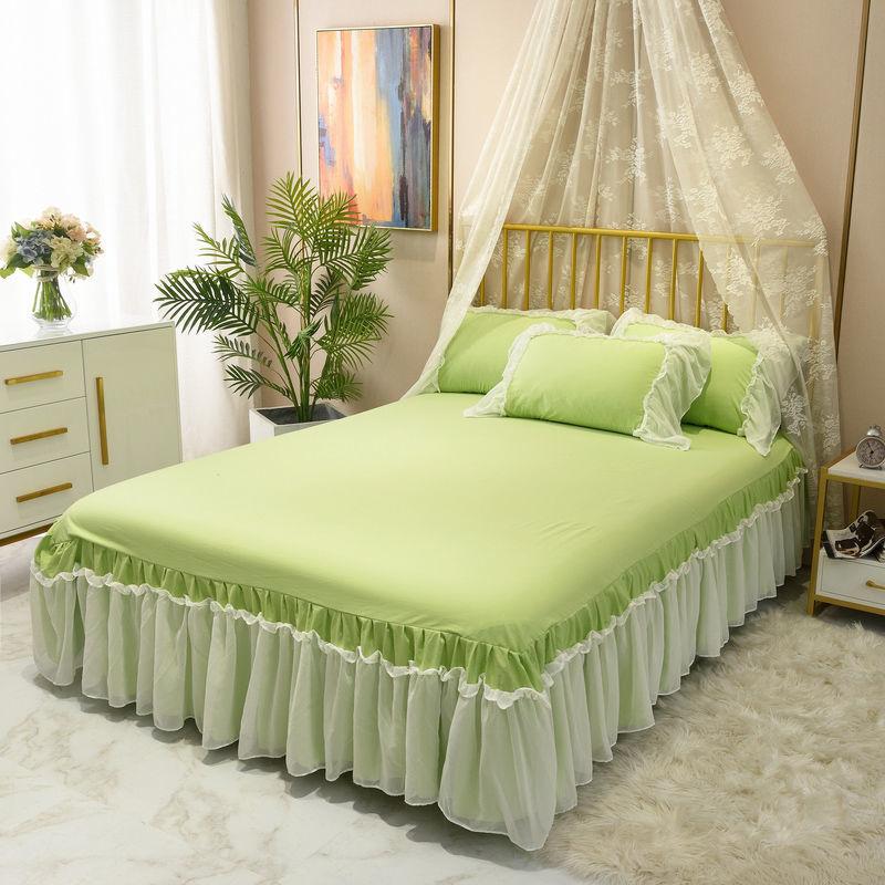 White Gauze Lace Lotus Leaf Lace Bed Skirts Princess Style Solid Color Bedspread Bed Cover Non-Slip Sheets For Girl Bed Cover