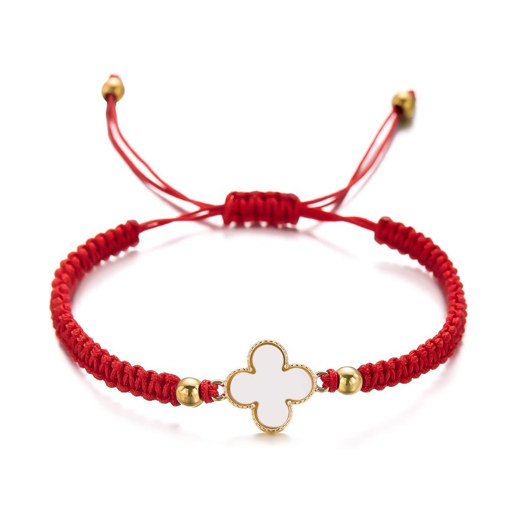 Fashion Lucky Four-Leaf Clover Braided Bracelet Women Ins Style Niche Hundred With Pull-Out Adjustable Four-Leaf Flower Hand Rope