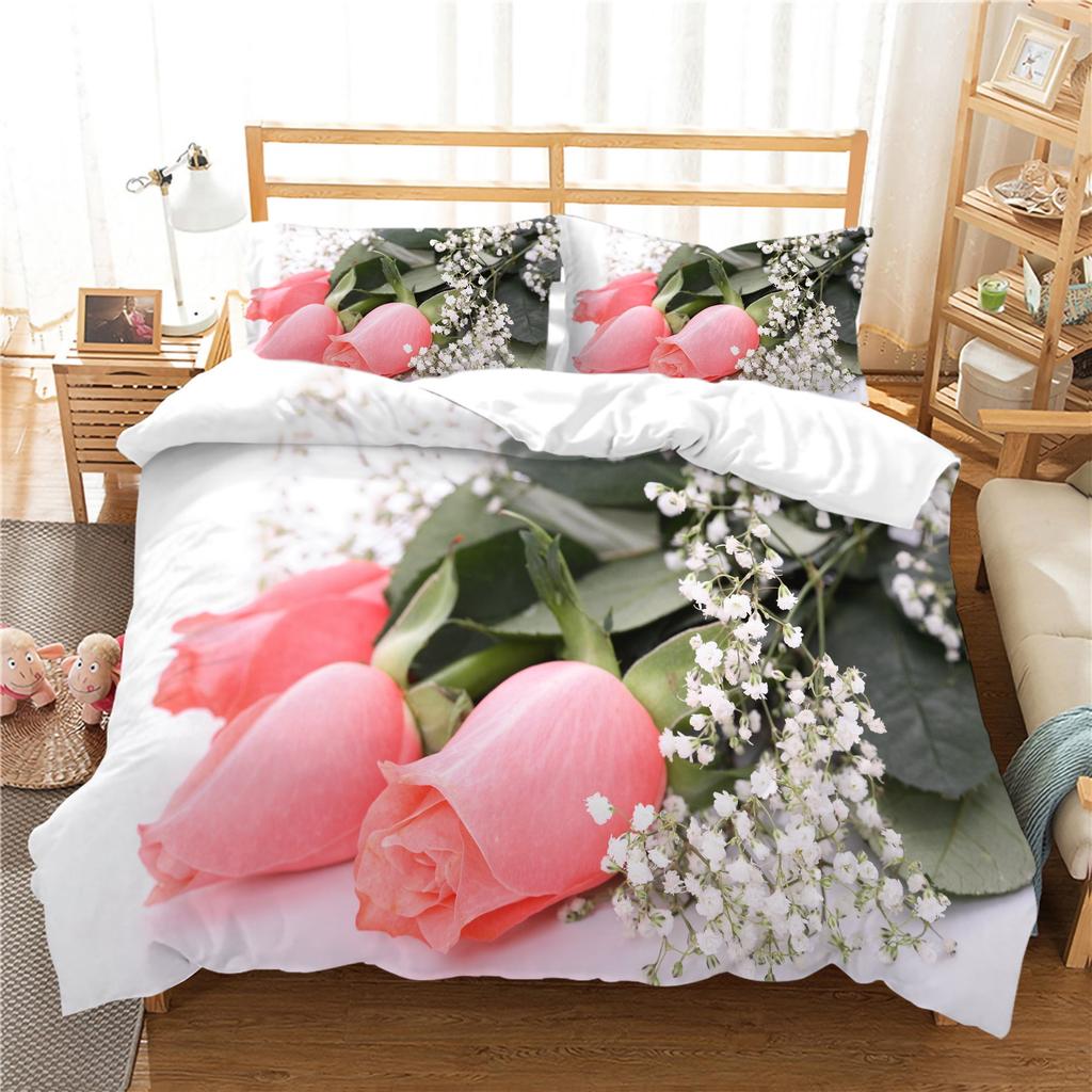 Soft Duvet Cover Set Pink Flower Printed Bedspreads Home High End Bedrom Decor Beding Cover Suit,quen Sized Dimensions Suitable Children Kids