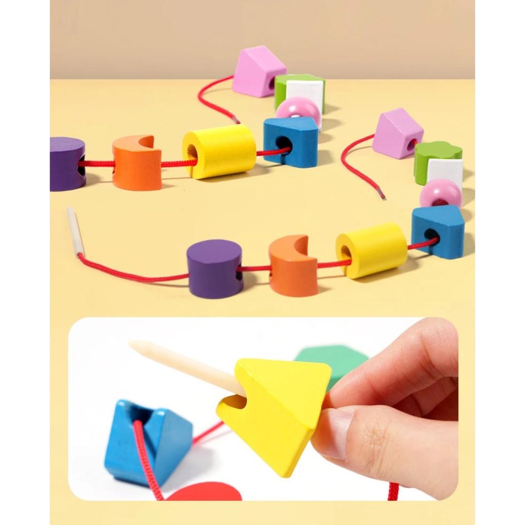 Kids Montessori Wooden Toys Baby Colorful Shape Matching Sleeve Column Beaded Games Cognition Early Education Toys for Children