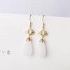 Natural Hetian White Jade Earrings Chinese Retro Lotus Unique Pattern Designer Craft Charm Women's Brand  Jewelry