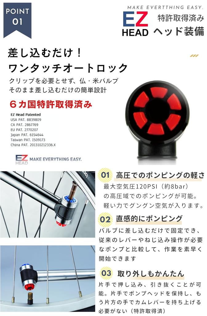 BETO Road Tire Fits American and Presta EZ Adjustable 120 with Gauge EZ-032AG Bike/Bicycle Pump, Valves, Head, Portable, Pressure, Psi, 2-Way