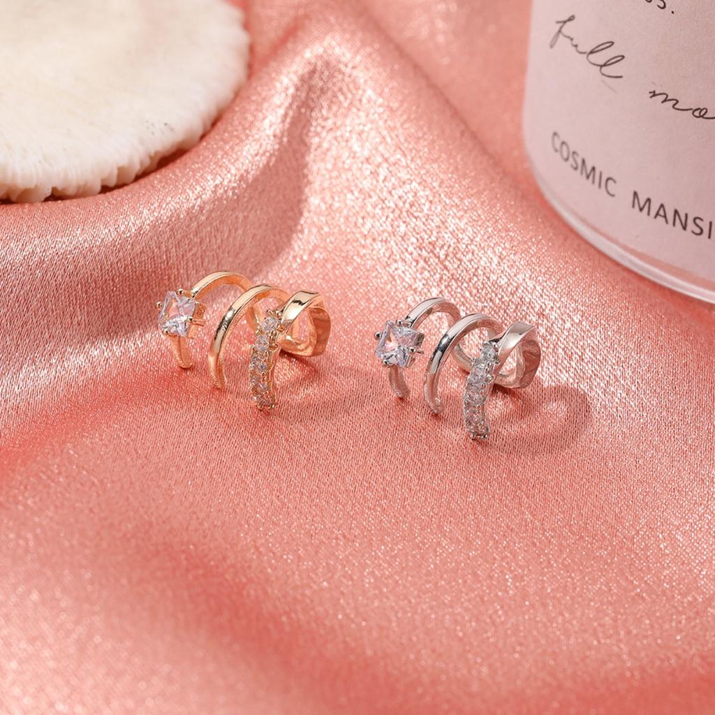 Stylish Minimalist Ins Style Three Layer Ear Clips Elegant Zircon No Piercing Earrings Ear Cuffs for Women