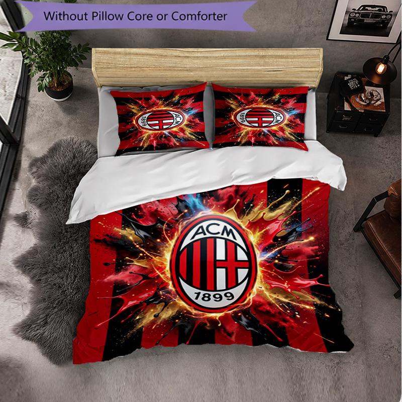 Set Lenzuola AC Milan Modello 3 Pezzi Morbida Copripiumino in Microfibra con Federe per Camera da Letto