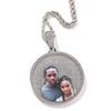 THE BLING KING Iced Out Round Medallion Custom Memory Photo Pendant Necklace Paved CZ Engrave Back Men Women Hiphop Jewelry