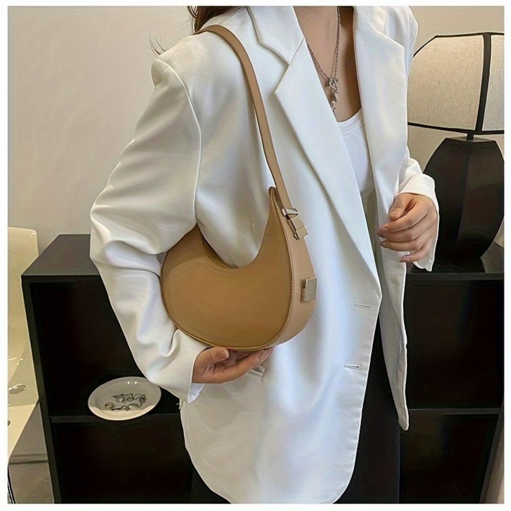 Chic Crescent Moon Shoulder Bag for Women - Versatile & Trendy, Faux Leather Underarm Purse In Light Yellow/Caramel/White/Black