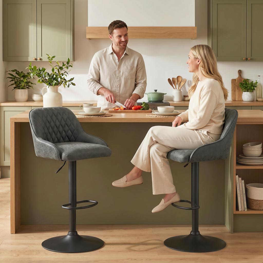 Bar Stools Adjustable Swivel Kitchen Chairs with Backrest Set of 2 for Kitchen Island Dark Grey