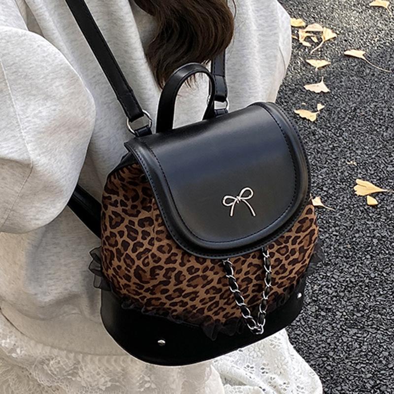 Fashion Leopard Print Simple and Lightweight Backpack Bag Women's 2025 Autumn New Simple Large-capacity Commuter Bucket Bag