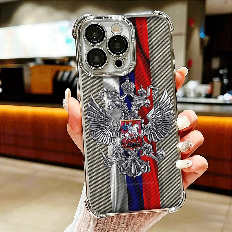 Russia Russian Flags Emblem Soft Phone Case For iPhone 15 16 17 Air 14 Pro Max 16E Plus 13 12 Mini Plating Anti-Fall Fundas
