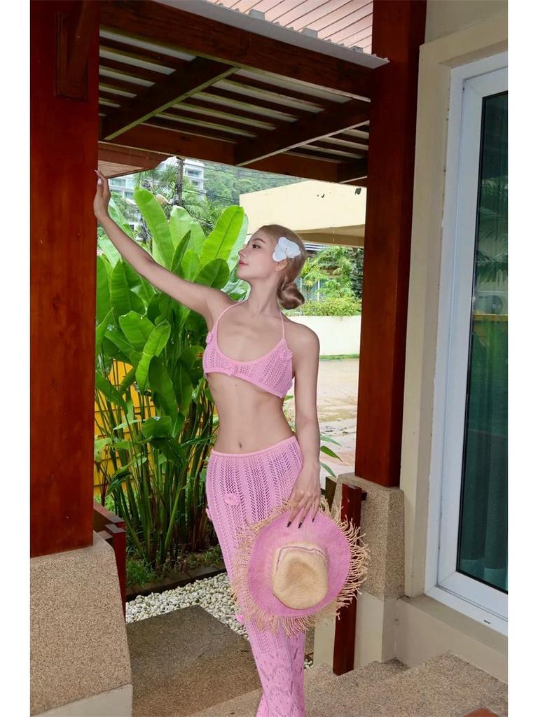 Holiday Crochet Hollow-Back Sun Protection Long Skirt Beach Cover-Up Dress