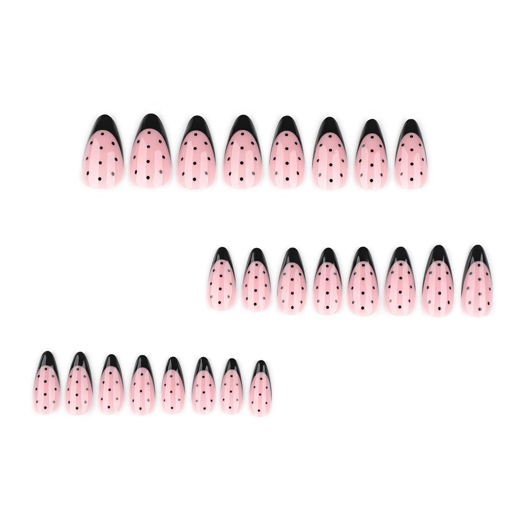 French Black Almond Polka Dot Wearable Nail Tips - Stylish Nail Art