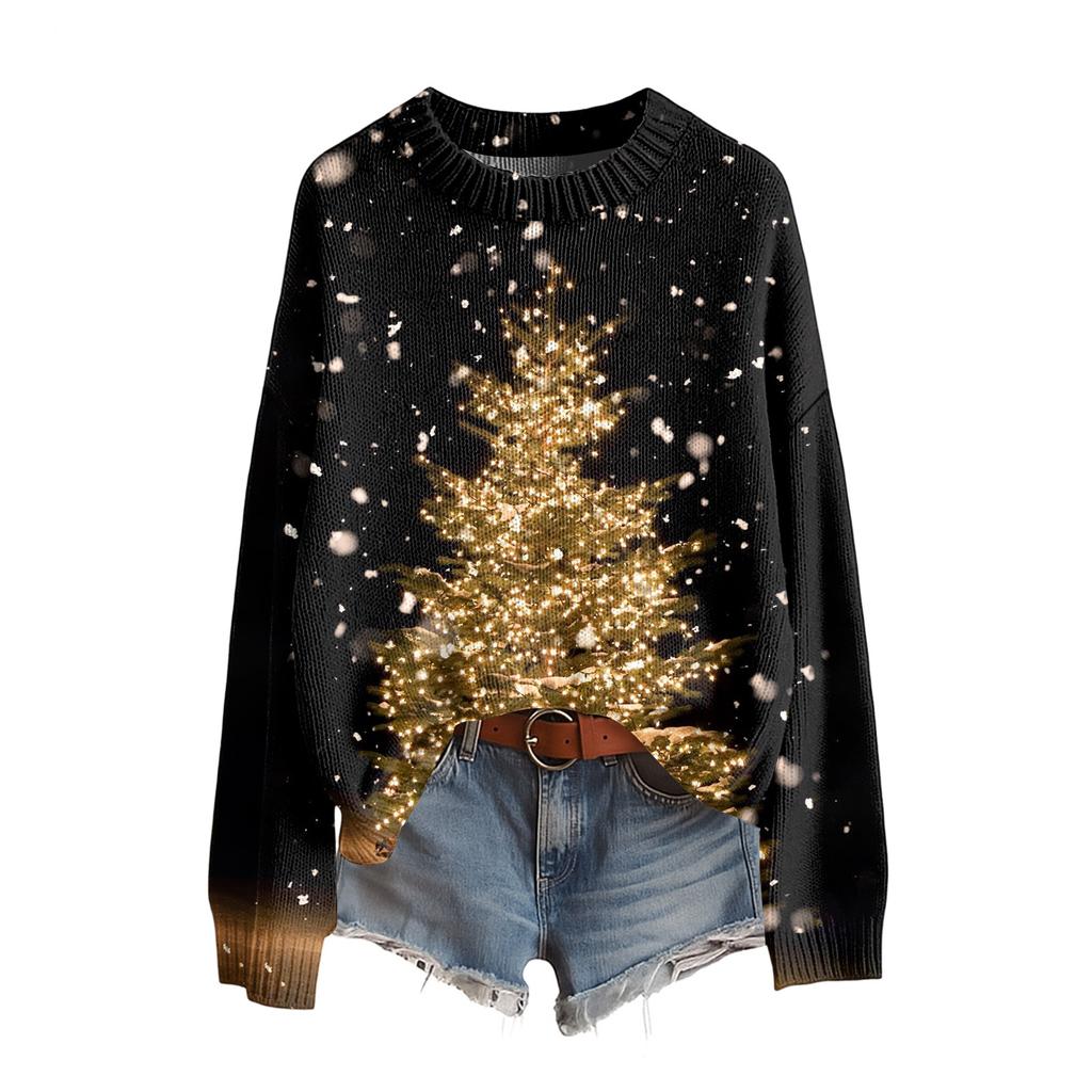 Damen Lustiger Damen Weihnachts-Pullover R-Ausschnitt Weihnachts-Jumper Weihnachts-Outfit Hässliches Sweatshirt Weihnachtskostüm