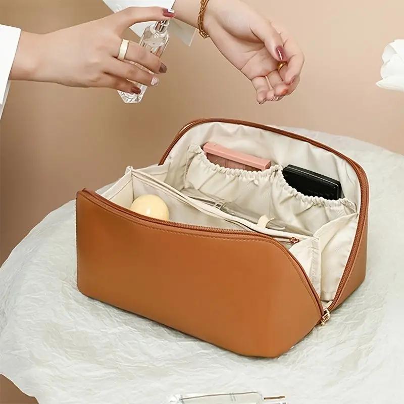 Geantă cosmetică de călătorie de mare capacitate Geantă de machiaj din piele Geantă cosmetică portabilă impermeabilă Geantă de toaletă pentru cosmetice pentru îngrijirea pielii articole de toaletă