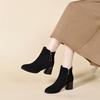Fashion boots women's 2025 autumn and winter new simple temperament black sheepskin short boots water drop buckle thick heel high heel boots leather