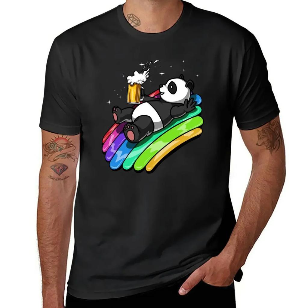 Panda Bear Beer Party T-Shirt Summer Top Boys Whites Blouse Big and Tall T Shirts for Men