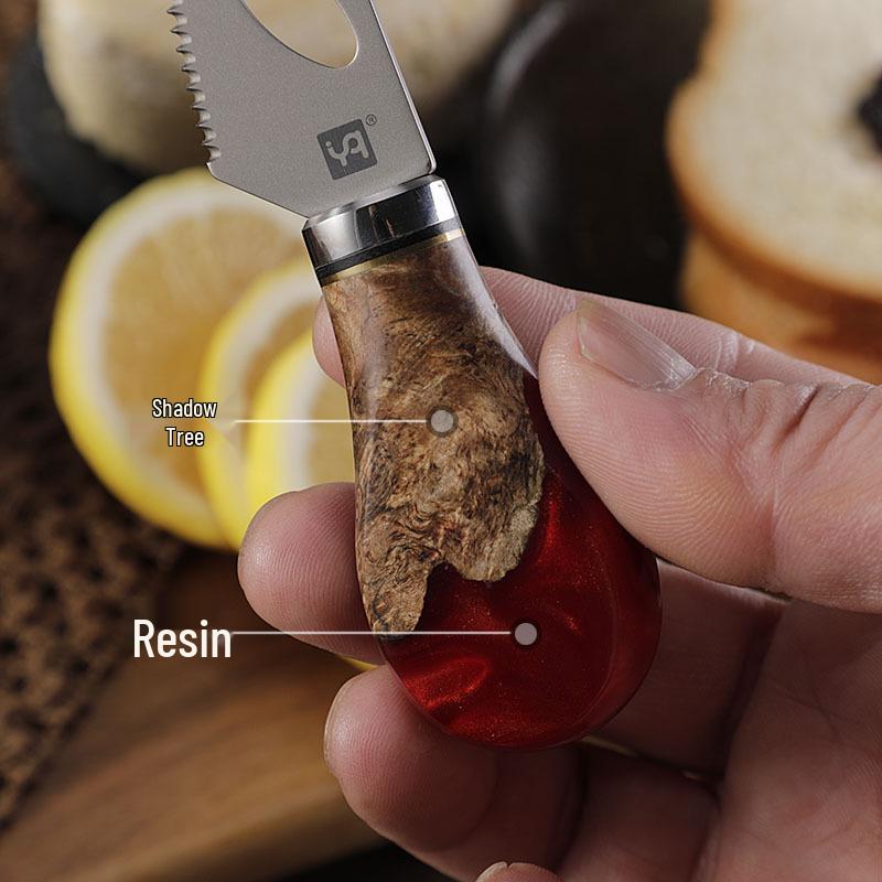 High-End Pure Titanium Cheese Knife Set with Red Resin Wood Handle