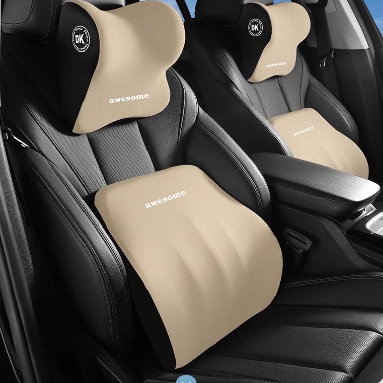 Set di 1/2 Pezzi Cuscino per Poggiatesta e Supporto Lombare per Auto in Schiuma Memory per Sedia da Ufficio Sollievo dalla Fatica Cuscino da Viaggio