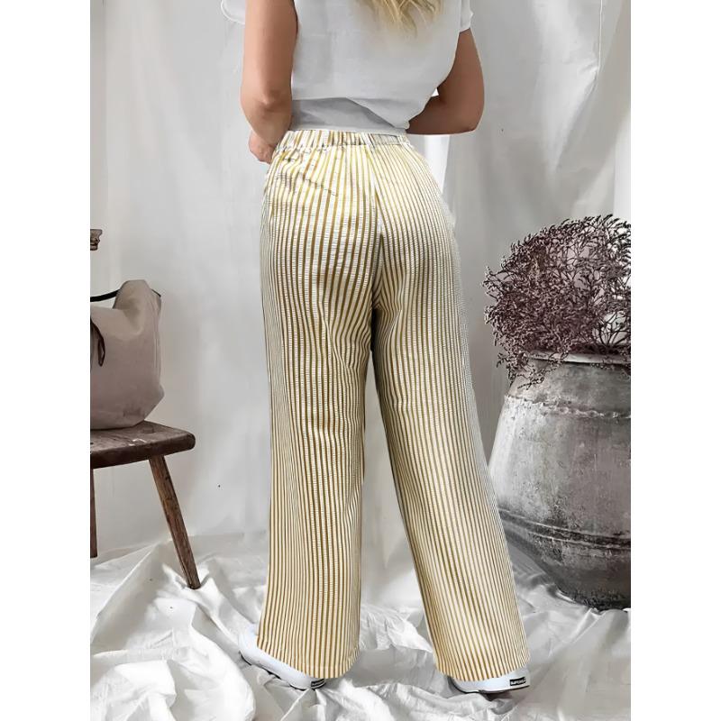 DAFIFY Women's Fashion Casual Stripe Print High Waist Trousers Pants & Capris