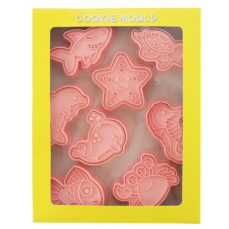 8-Piece Set Marine Animal Cartoon Biscuit Mold Household 3D Fondant Three-dimensional Biscuit Baking Tool