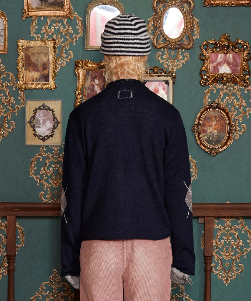 Unalloyed Argyle Zip-Up Knit / Navy