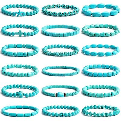 Braccialetti di perline di turchese bohémien per donne Braccialetti irregolari di cubo di pietra naturale Reiki Gioielli di guarigione per l'assistenza sanitaria