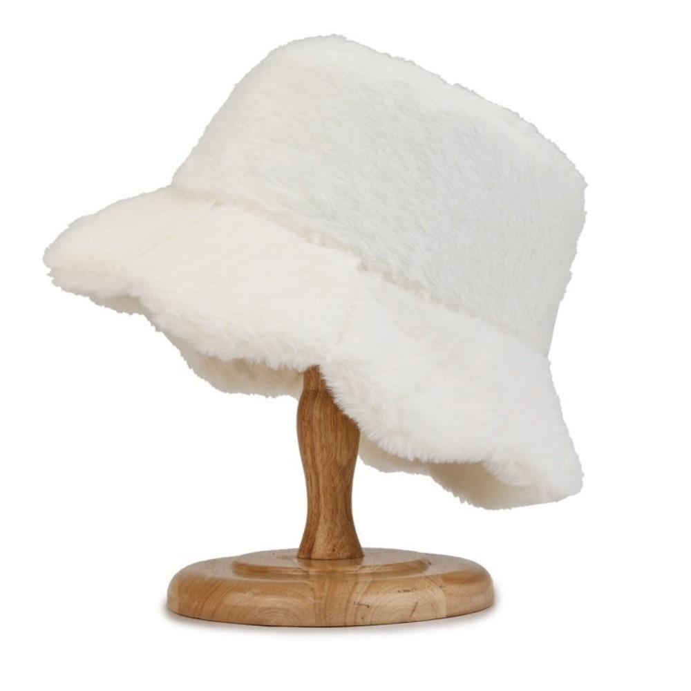 Cold -proof Faux Fur Bucket Hat Warmer Winter Panama Hat Simple Plush Fisherman Hat Shopping