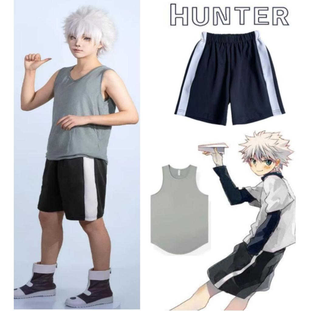 Wetrose Disponibile Costumi Cosplay di Killua Zoldyck Hunter × X Hantaa Kirua Zaoldyeck T-shirt Set Completo Parrucca Halloween Natale Nuovo