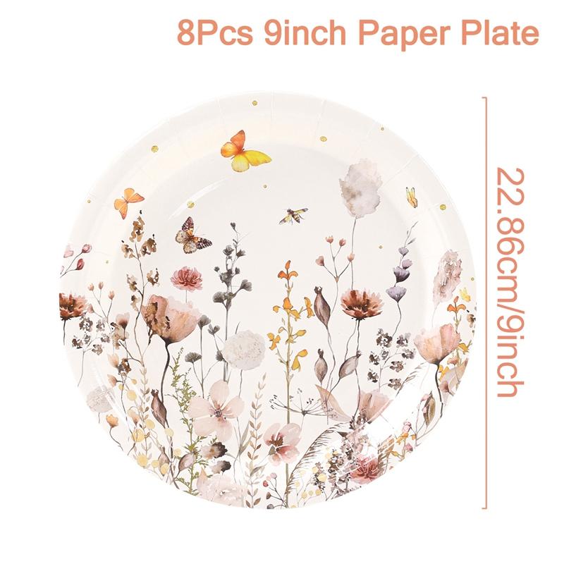 Spring Wild Flower Disposable Tableware Birthday Party Decor Wild Floral Paper Plates Cups Napkins Wedding Baby Shower Supplies